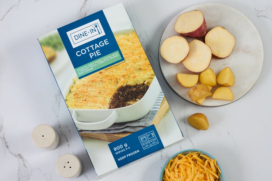 Dine In Meals Cottage Pie Box with ingredients